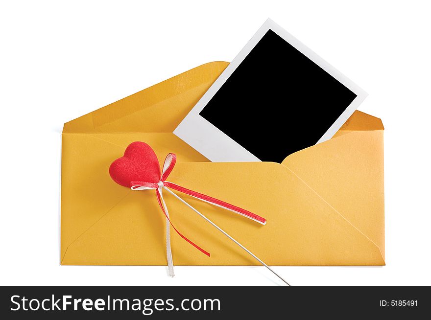 Envelope and blank instant photo isolated on a white background