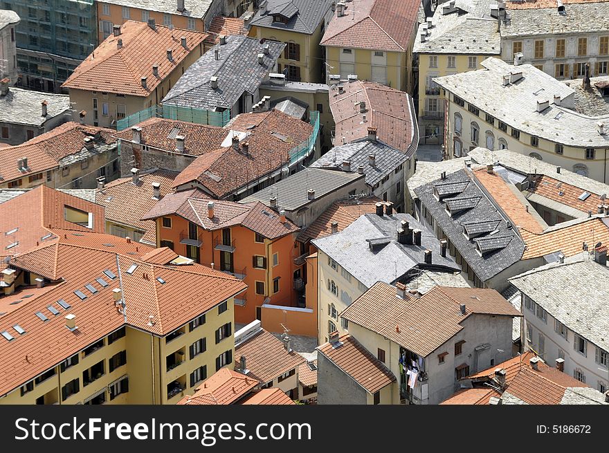 Aerial view of roofs in italian little town