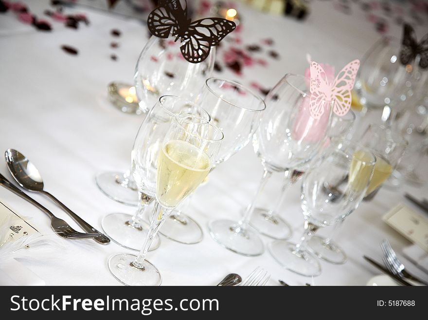 Champagne in a glass to celebrate the wedding