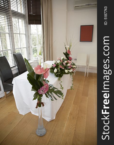 Wedding Ceremony table sat up with flowers. Wedding Ceremony table sat up with flowers