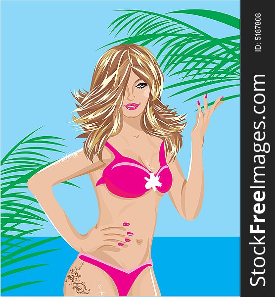 Girls in a beach vector illustration. Girls in a beach vector illustration