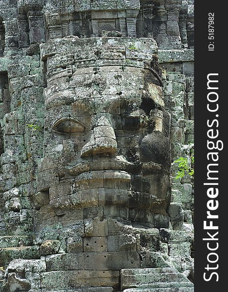 The bayon construction started probably arround 1200 AD during the reign of Jayavarman VII to Jayavarman VIII. Art historians considered that this temple is one of the most enigmatic religious construction in the world. here the naga  bridge of the main entrance with sculpted figures; here a face tower. The bayon construction started probably arround 1200 AD during the reign of Jayavarman VII to Jayavarman VIII. Art historians considered that this temple is one of the most enigmatic religious construction in the world. here the naga  bridge of the main entrance with sculpted figures; here a face tower