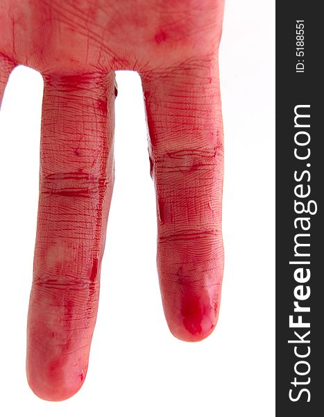 Fingers & blood on white background