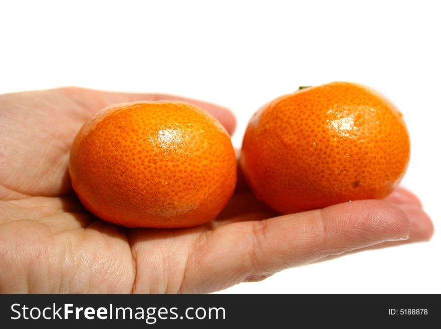 An image of two small tangerines in a hand