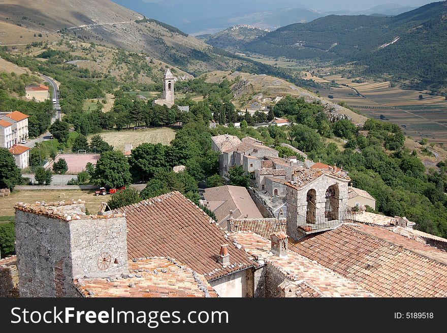 Landscape and mountains view of an old italian village