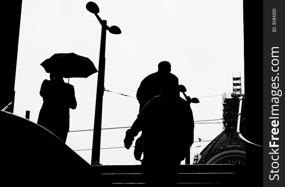 Antwerp central station with silhouettes