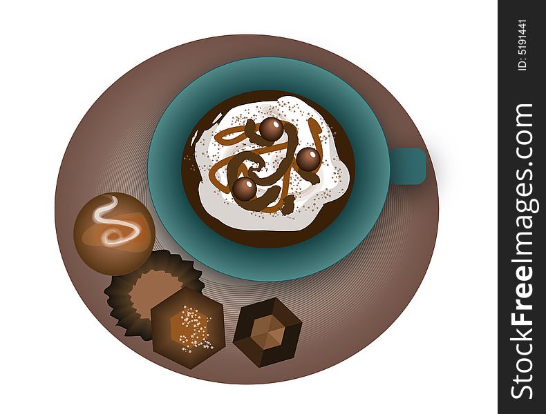Turtle Mocha drink with chocolates, drawn in Illustrator CS2.