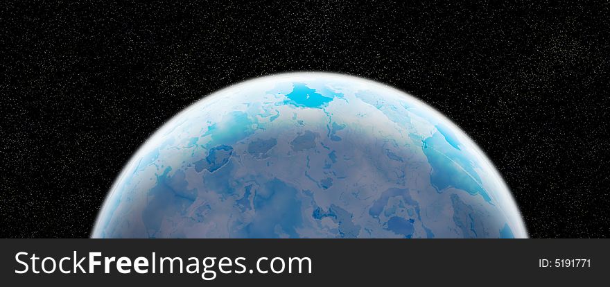 Blue Ice Planet In Space With Stars - Illustration