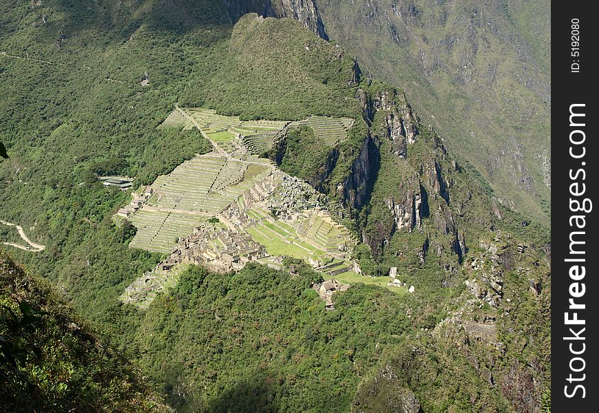 View of Machu Picchu from Wayna Picchu, Cuzco, Peru. View of Machu Picchu from Wayna Picchu, Cuzco, Peru.