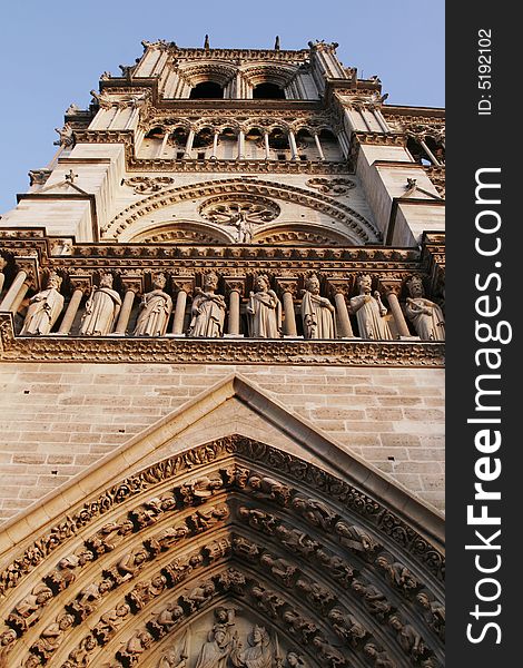 Tower Of Notre Dame De Paris, Gothic Cathedral, France, Evening Light