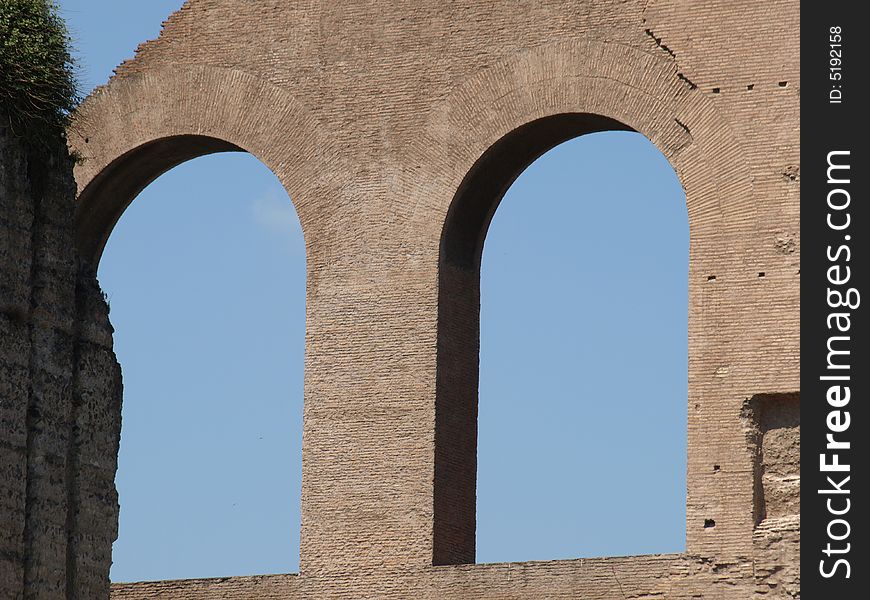 Two open windows of a roman ruin in Rome. Two open windows of a roman ruin in Rome