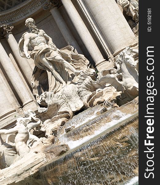 A particular shot of the Neptune in Trevi's fountain in Rome