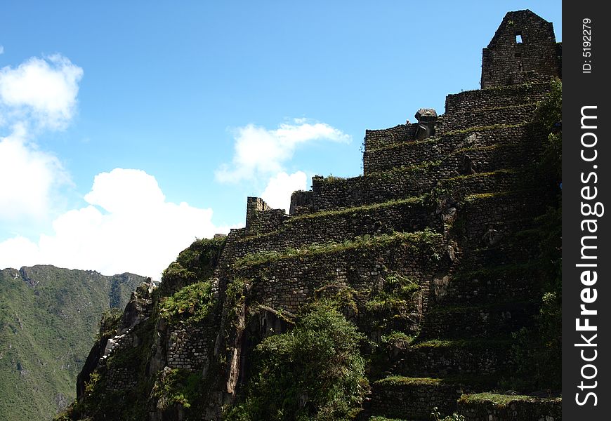 Machu Picchu the lost city of the Inca, Cuzco, Peru.  Machu Picchu is located in the Urubamba Valley.