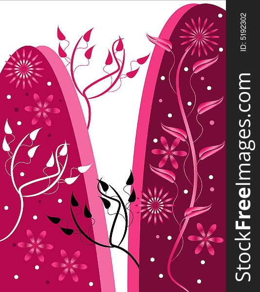 Leaves, Vines, and Flowers are Featured in an Abstract Illustration. Leaves, Vines, and Flowers are Featured in an Abstract Illustration.