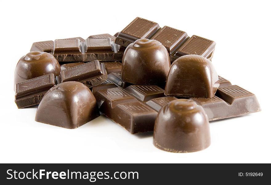 Delicious chocolate mix on white background