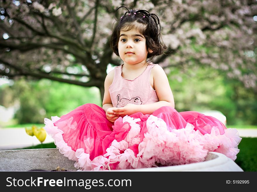 Cute girl in a flower garden wearing a cute pettiskirt. Cute girl in a flower garden wearing a cute pettiskirt