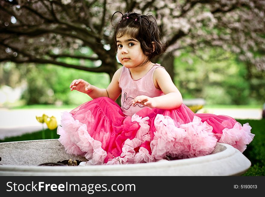 Cute girl in a flower garden wearing a cute pettiskirt. Cute girl in a flower garden wearing a cute pettiskirt