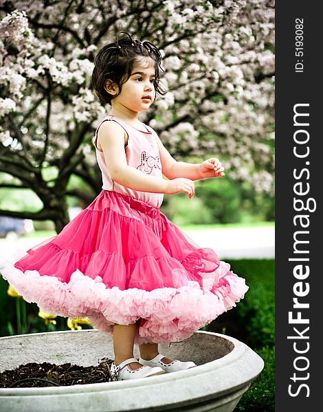 Cute girl in a flower garden wearing a cute pettiskirt. Cute girl in a flower garden wearing a cute pettiskirt