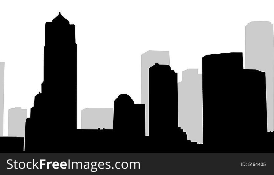 ̩xed silhouettes of modern city on white