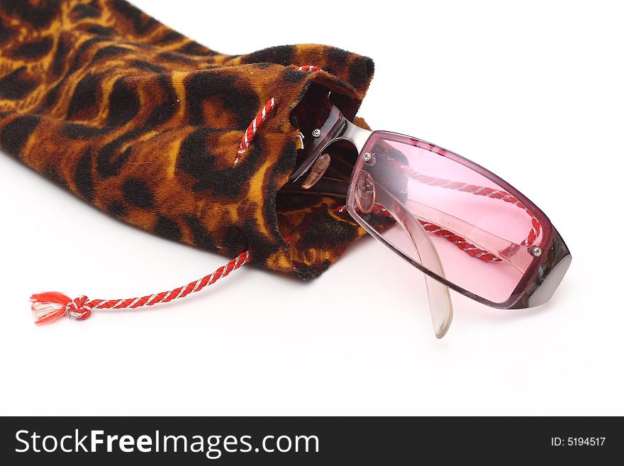 Sunglasses with protective a cover isolated on a white background. Sunglasses with protective a cover isolated on a white background