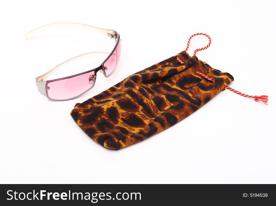 Sunglasses with protective a cover isolated on a white background