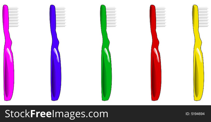 Multi-colored set of five toothbrushes illustrations