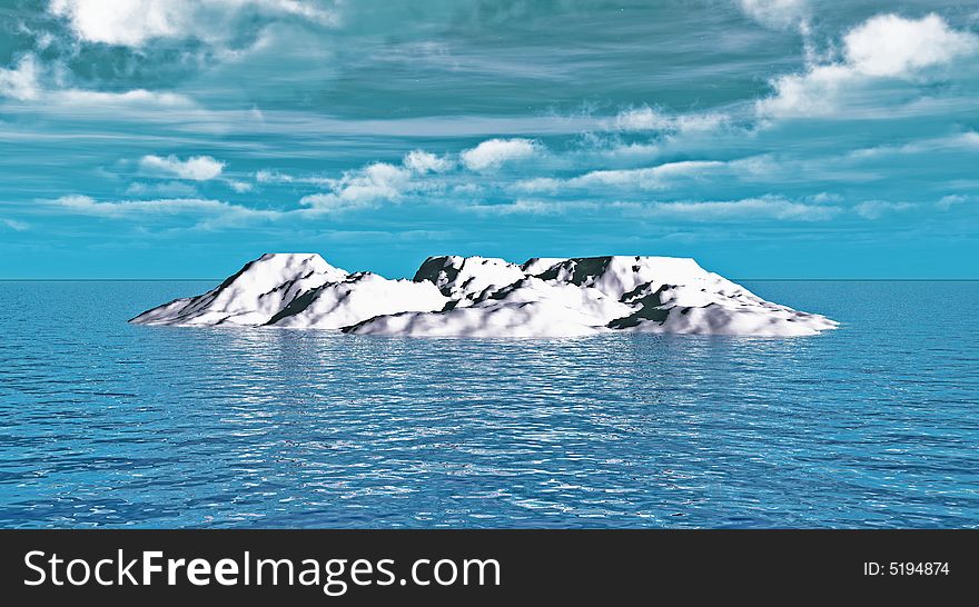 The big iceberg on  the open ocean - 3d landscape scene.