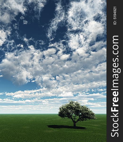 Alone tree and beautiful sky with clouds  - 3d landscape scene. Alone tree and beautiful sky with clouds  - 3d landscape scene.