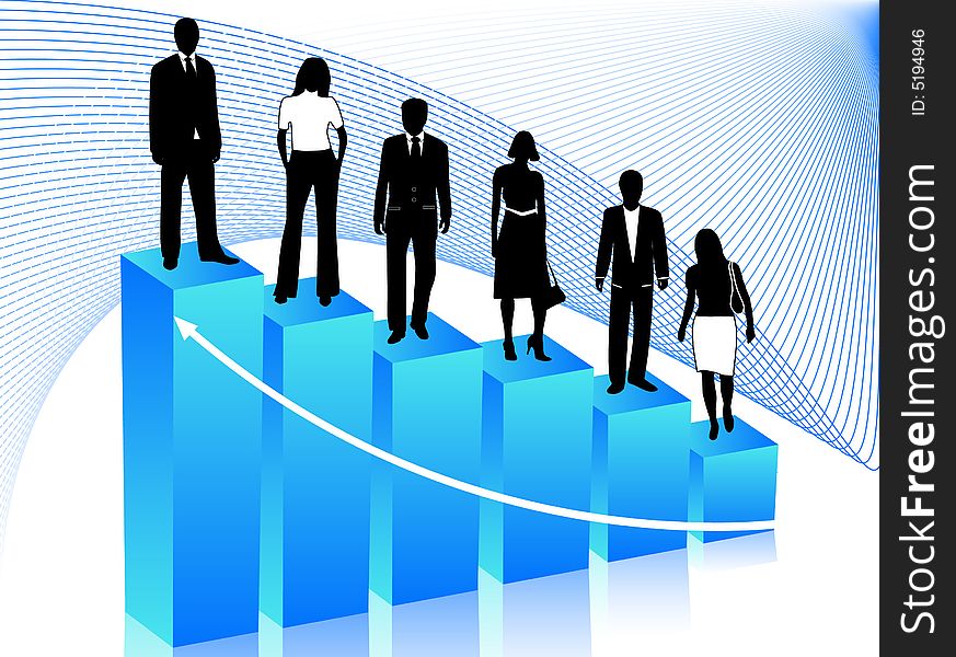 Illustration of business people and graph