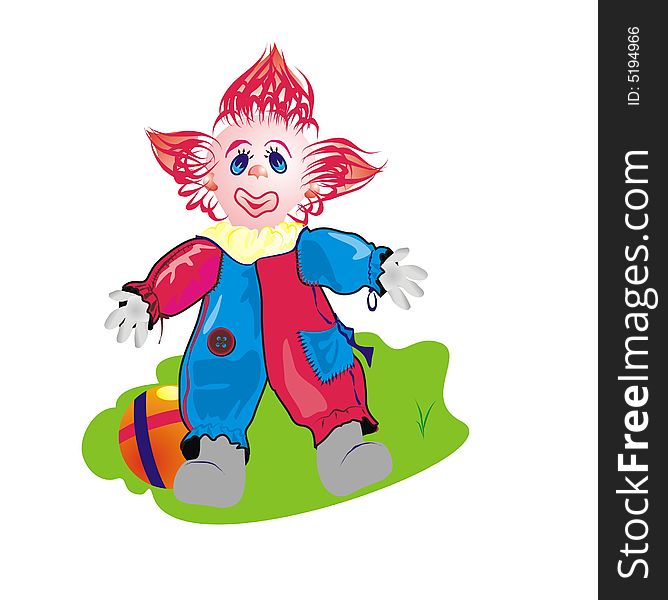 Smiled clown with red hair and elastic kids ball. Smiled clown with red hair and elastic kids ball