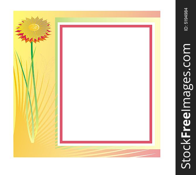 Photo frame with flower on yellow background girlish or childish