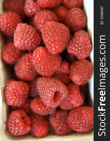 Sweet red raspberries in box, Rubus idaeus