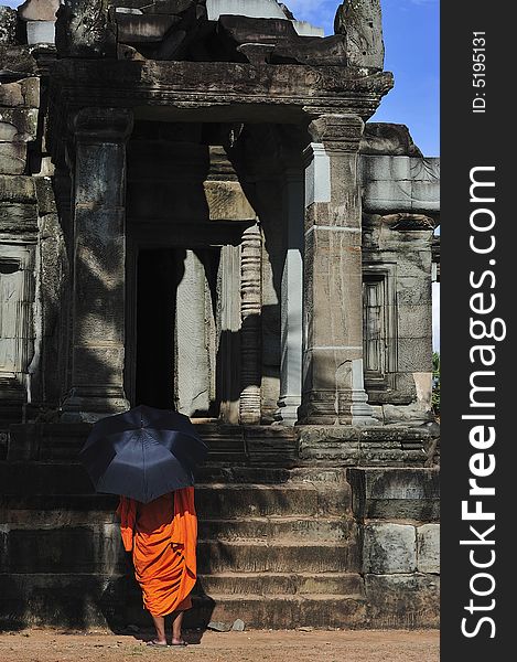 Cambodia Angkor Wat With A Monk