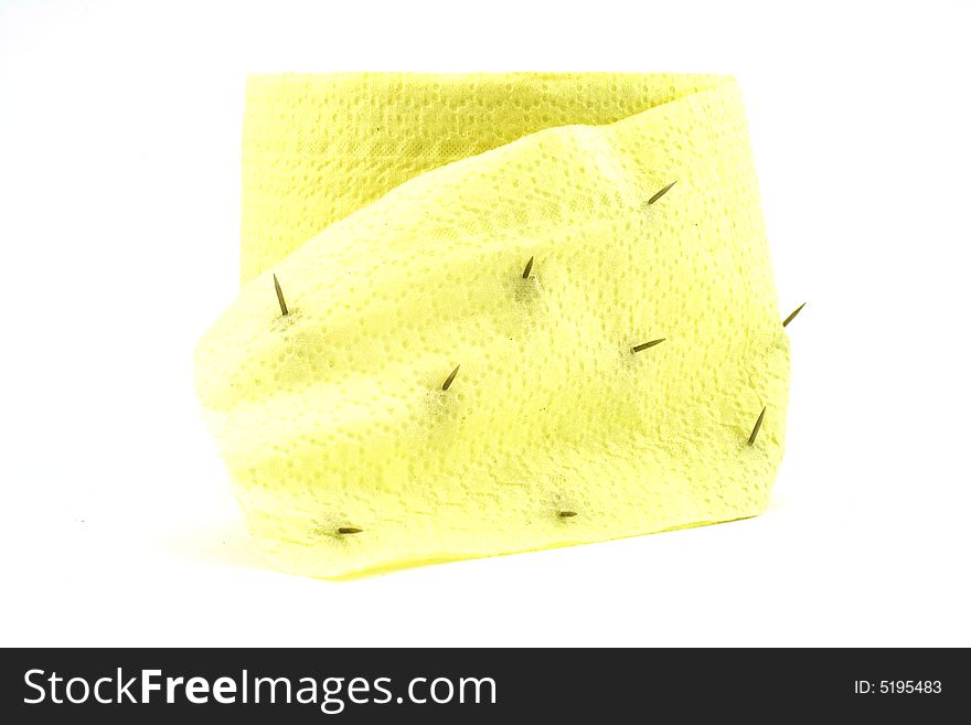 Isolated photo of toilet paper with needles