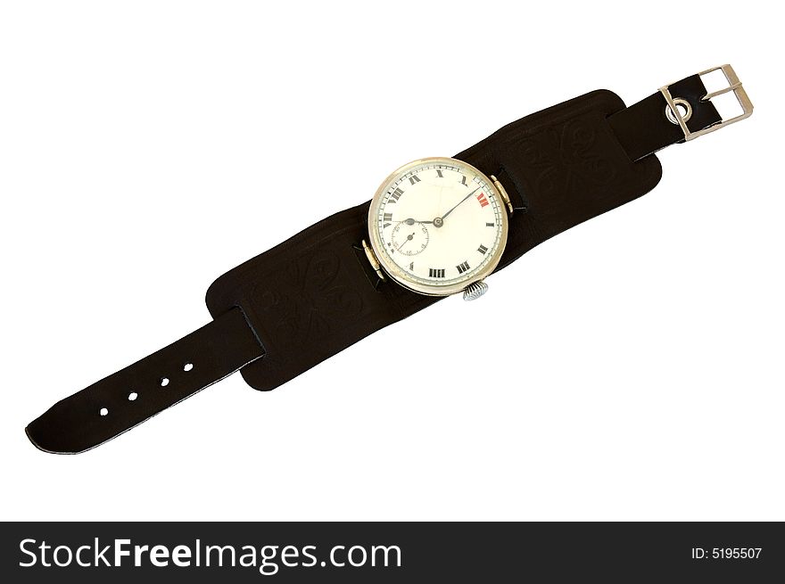 Old  wrist watch with leather wristlet on overwhite background. Old  wrist watch with leather wristlet on overwhite background.