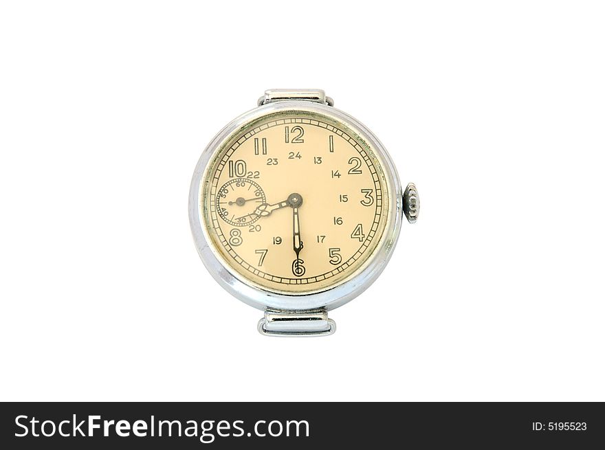 Old wrist watch without wristlet on overwhite background. Old wrist watch without wristlet on overwhite background.