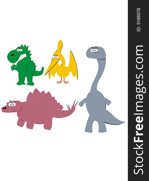 Cute cartoon dinosaurs comic illustrations