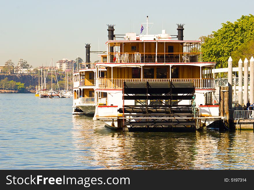 Paddle steamers on the side of the Brisbane river, Queensland, Australia