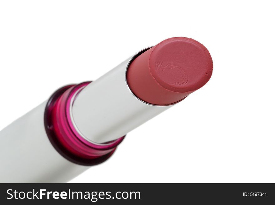 Red lipstick in silver colored tube. Red lipstick in silver colored tube