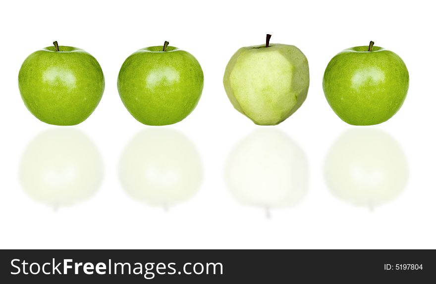 Four apples without a skin