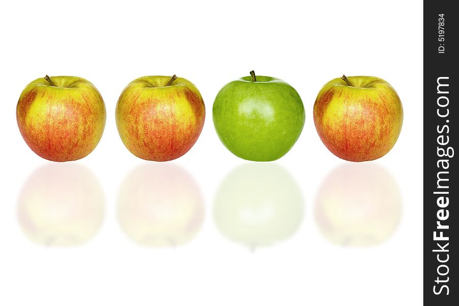 Four apples on a white background