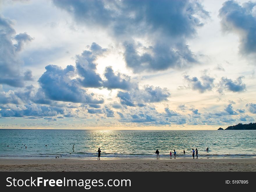 Blue cloudly sunset at the Patong beach, Phuket, Thailand