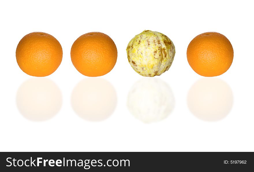 Four oranges without a skin