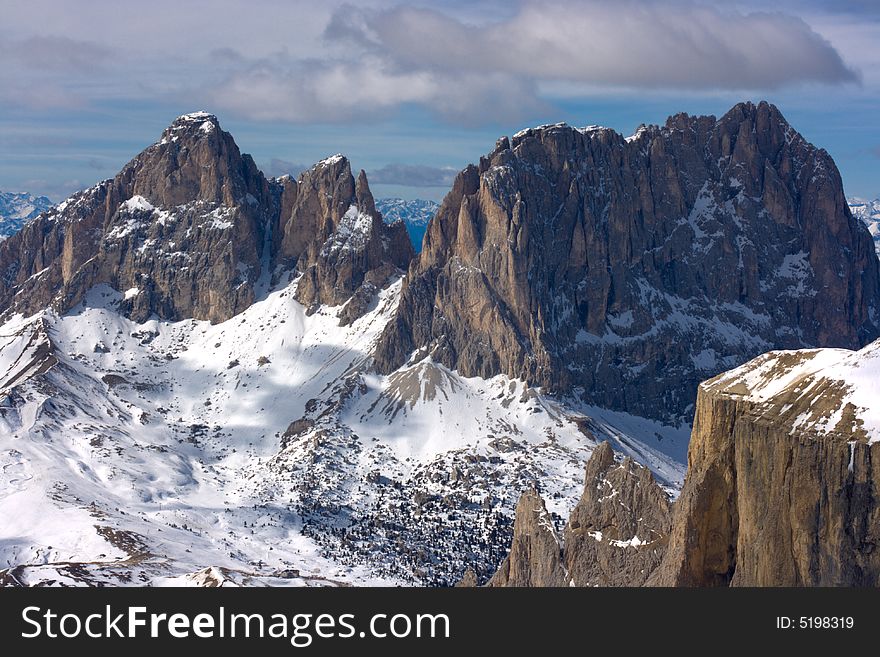 Beautiful winter mountain landscape in Italian Dolomites