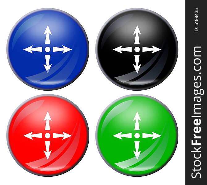 Illustration of a four arrows button in four colors