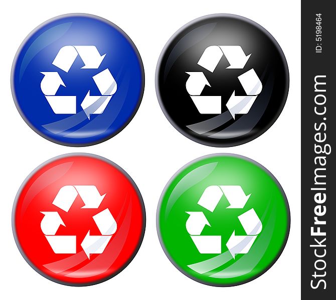 Illustration of a recycle button in four colors