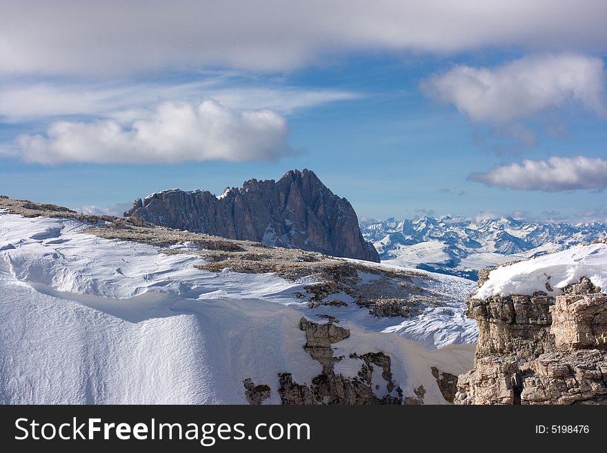 Beautiful winter mountain landscape panorama in Italian Dolomites