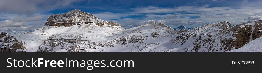 Beautiful winter mountain landscape panorama in Italian Dolomites