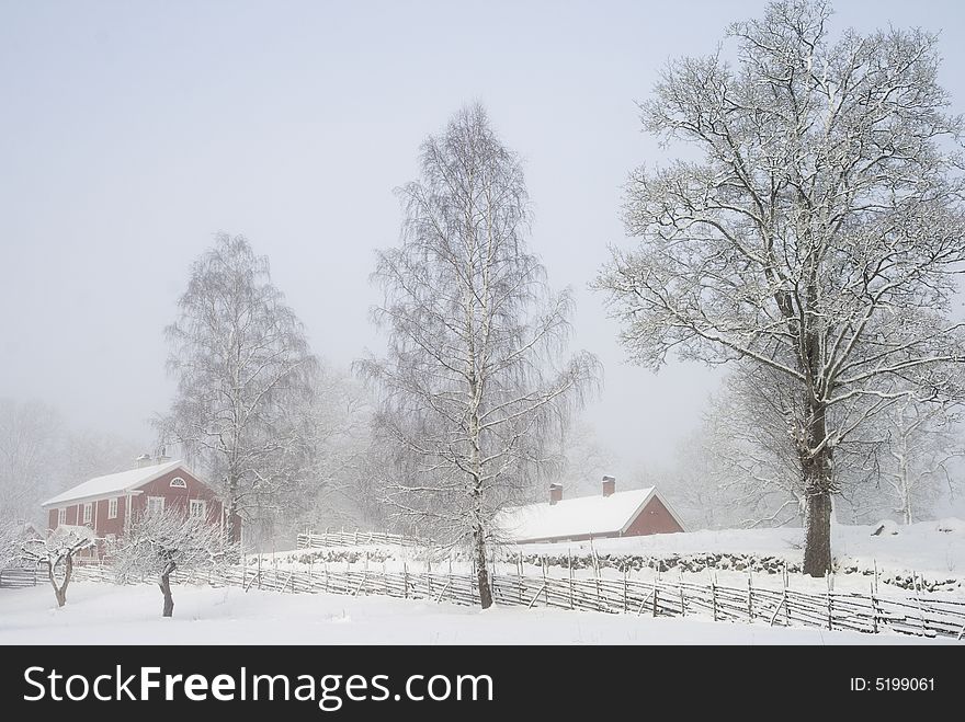 Frost covered farm from the souther part of Sweden. The shot was taken during early morning in march. Frost covered farm from the souther part of Sweden. The shot was taken during early morning in march.