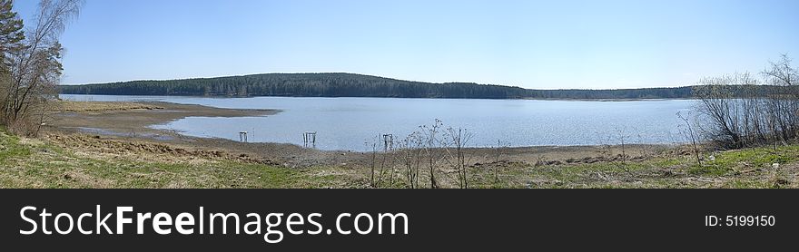 Panoramin photo of Revda river coast. Panoramin photo of Revda river coast